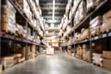 Fototapeta premium Warehouse interior, blurry view
