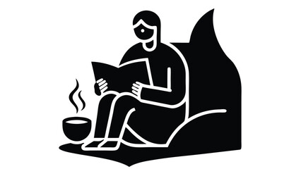 Cozy Cat Reading Nook Illustration with Person Holding Book in Comfortable Setting