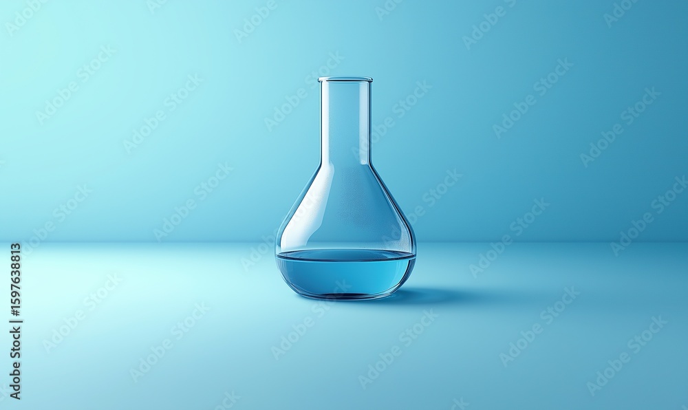Poster minimalist 3d rendering of a blue liquid beaker on light background for laboratory science research 