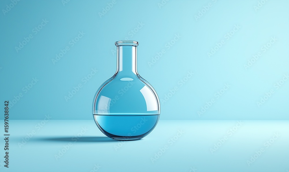 Poster realistic 3d rendering of a blue water-filled beaker on light background for minimalist laboratory c