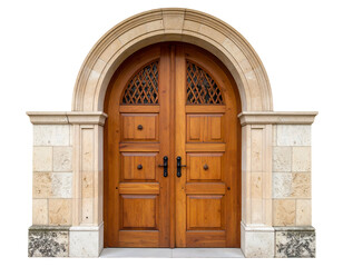 Obraz premium ancient door with architectural stone arcade archway isolated on transparent background