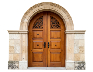 ancient door with architectural stone arcade archway isolated on transparent background