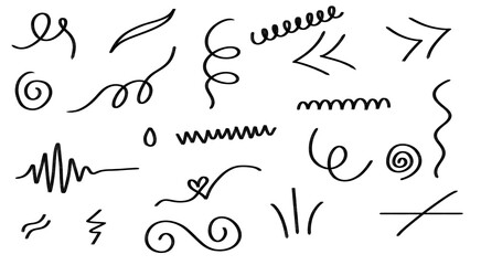 Doodle Swirls and Arrow Marks hand drawn elements vector Illustration Set