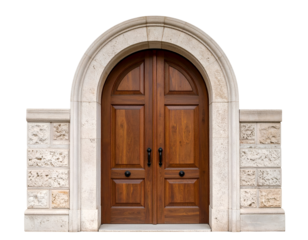 ancient door with architectural stone arcade archway isolated on transparent background