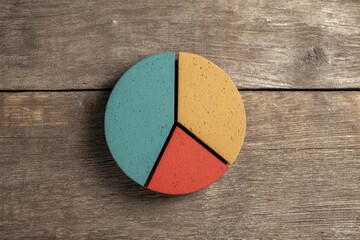 Pie chart graphic on rustic wooden background