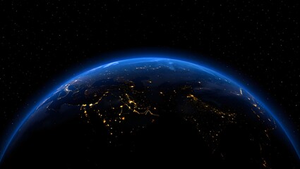 Obraz premium Earth from space view with city lights and atmosphere glow stock photo download now