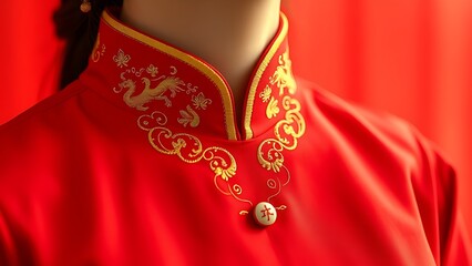 Intricate ao dai collar embroidered with national motifs, a tribute to Vietnam's elegant cultural heritage.