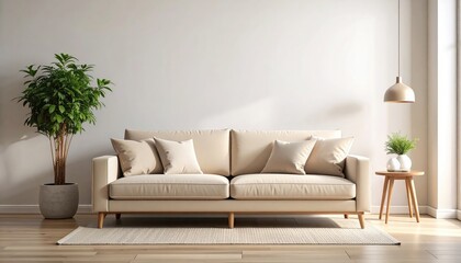 Beige Sofa in Minimalist Living Room: Serene and Modern Design