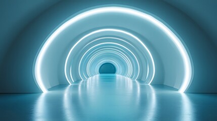 Obraz premium Light blue tunnel with glowing circles.