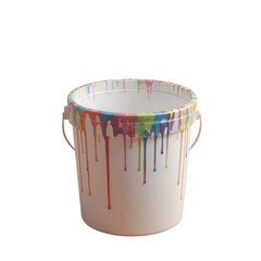 plastic bucket with colorful paint drops