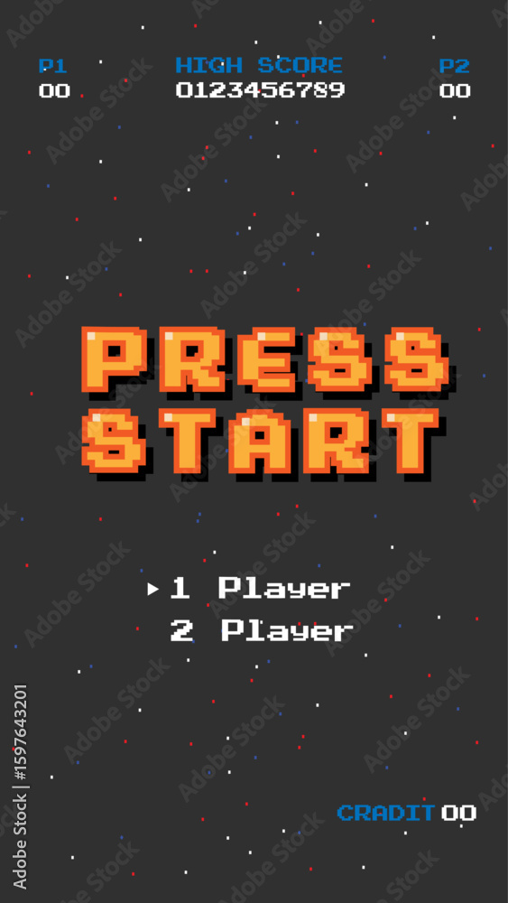 Poster press start.pixel art .8 bit game.retro game. for game assets in vector illustrations.