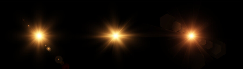 Abstract flare effects. Includes, starlight, glitter, bokeh, lens flare and solar flare. Transparent glowing light with glitter. Vector illustration.PNG. 