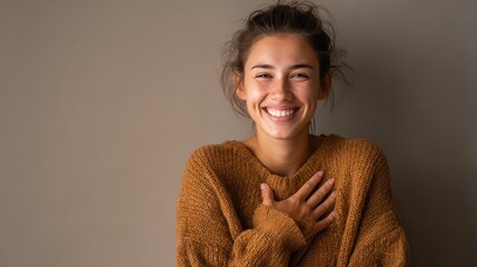 Woman Showing Gratitude. Portrait of an Adult Female Demonstrating Appreciation and Care