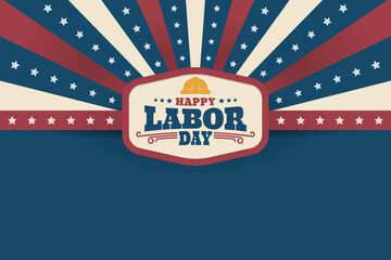 Happy Labor Day text vector with white, blue and red stripes background, the colors of the American flag.