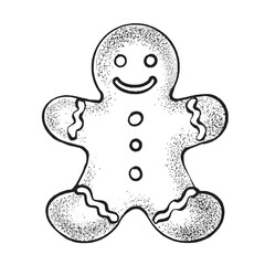 Gingerbread man cookie, drawing in vector graphic style. Ideal for Christmas cards, festive decor, winter crafts, holiday packaging, menu design, and party invitations.