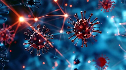 covid-19 virus endless pattern background. Red molecule on digital background - Powered by Adobe