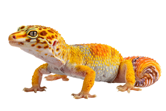 Vibrant Leopard Gecko Reptile, Lizard, Pet, Scales, Yellow, Orange, Brown, Black Background, Closeup