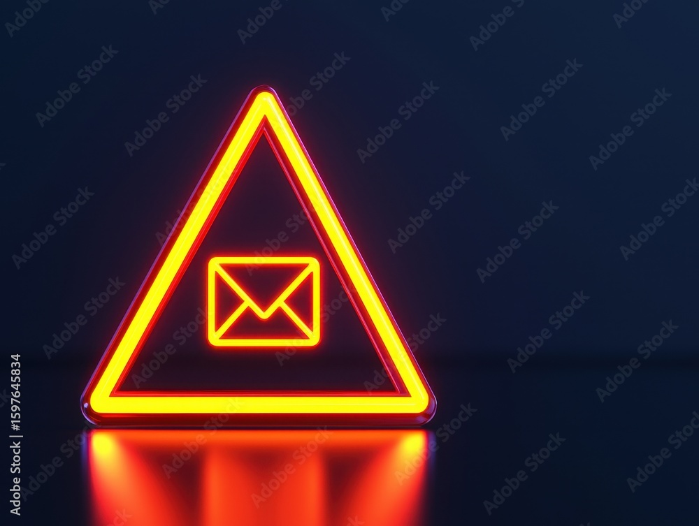 Aufkleber a glowing neon triangular warning sign with an envelope icon inside, symbolizing email or message al