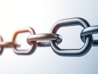 A close-up image of a metallic chain with interconnected links, symbolizing strength, connection, and unity.