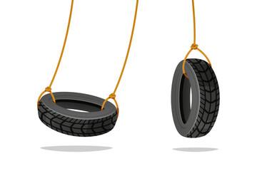 A tire swing hanging from a rope vector isolated on white background.