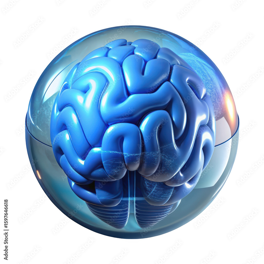 Poster artificial intelligence neural network brain inside protective dome futuristic technology concept hi