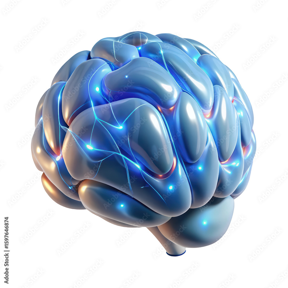 Poster artificial neural network brain with synapses and neurons a 3d rendering icon on isolated background