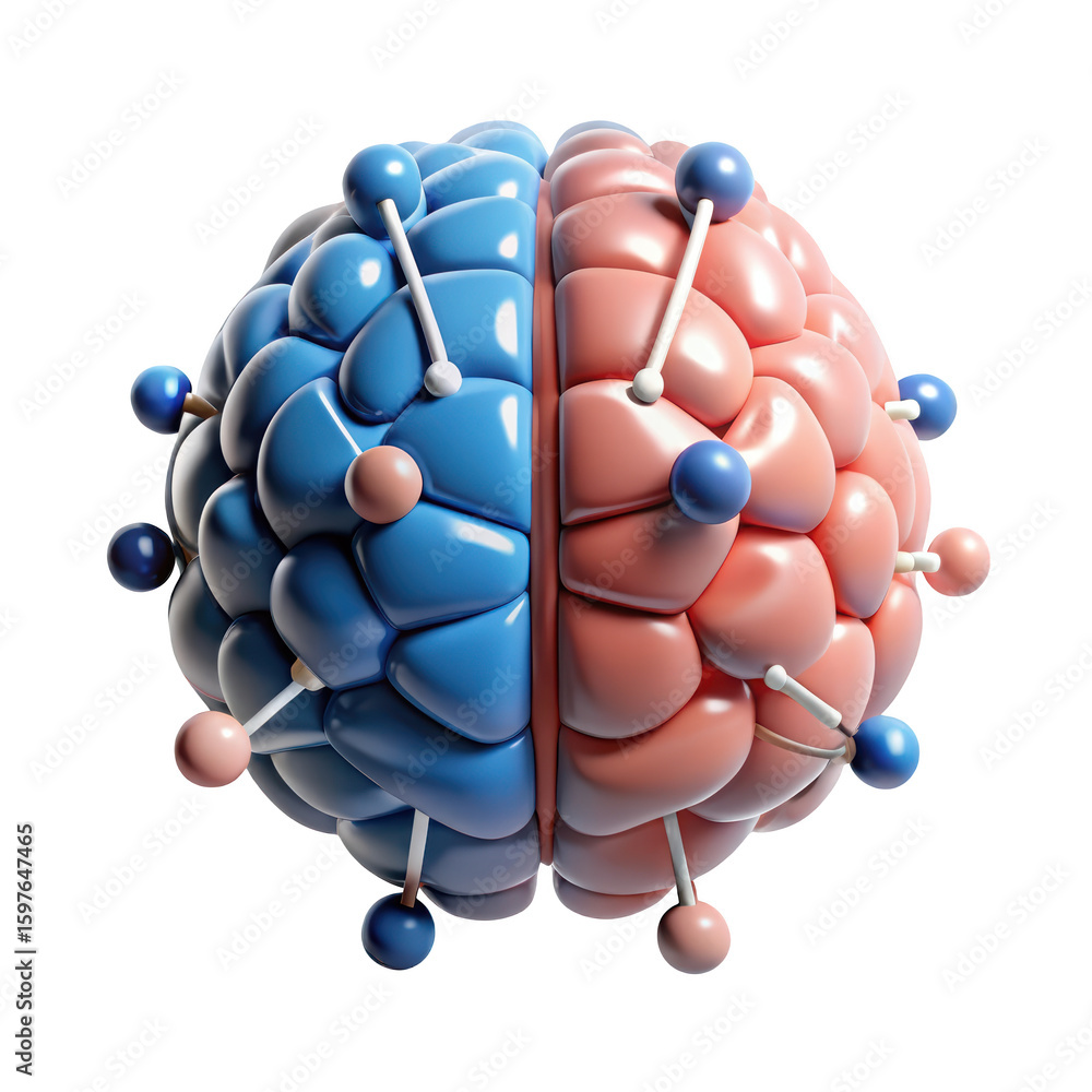 Poster neural network brain connection 3d rendering illustrating cognitive function and brain activity with