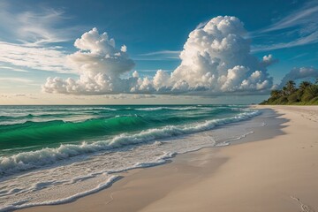 Breathtaking Coastal Sunset with Golden Sand and Pristine Waters Perfect for a Romantic Escape