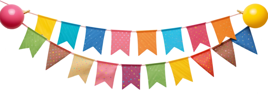 Decorative colorful blank party bunting on transparent png