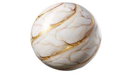 Elegant marble sphere with golden veins showcasing luxury and opulence on white background