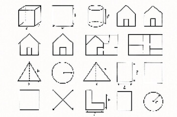 Geometric shapes and architectural plans cube cylinder