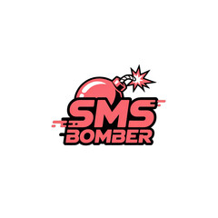 Sms bomber logo with exploding bomb graphic and bold red text