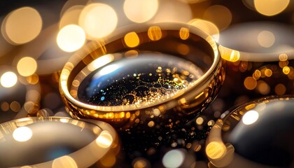 Obraz premium Golden ring with inner glitter, surrounded by a dazzling bokeh of lights.