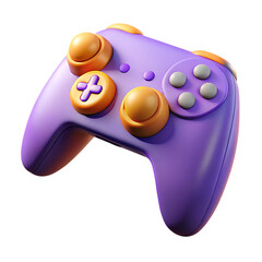 Vibrant purple gaming controller with orange accents isolated on transparent background
