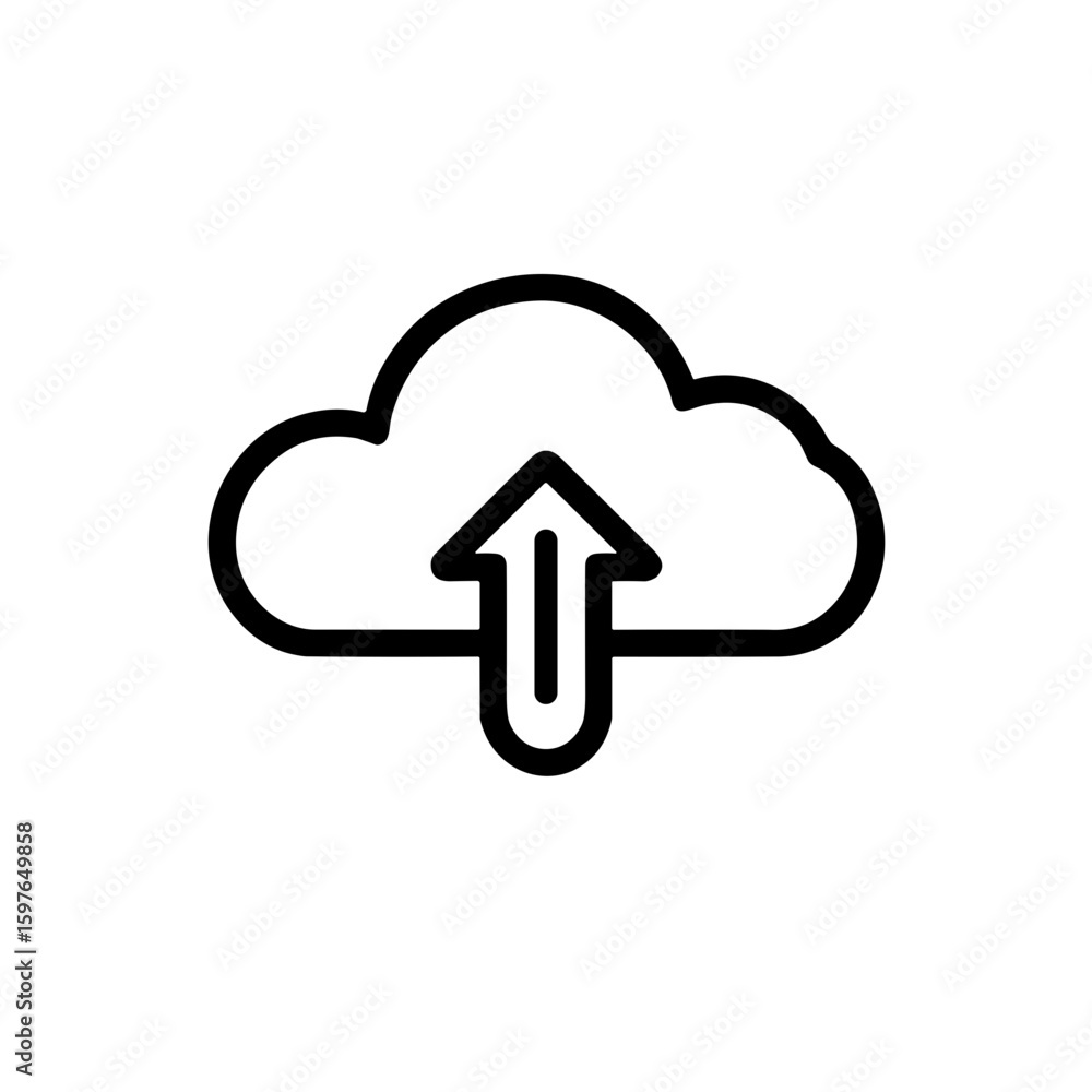 Poster minimalistic black-and-white cloud upload icon with arrow
