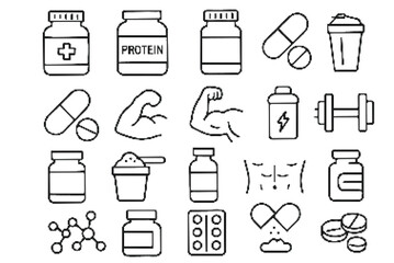 Health and Fitness Icons protein pills