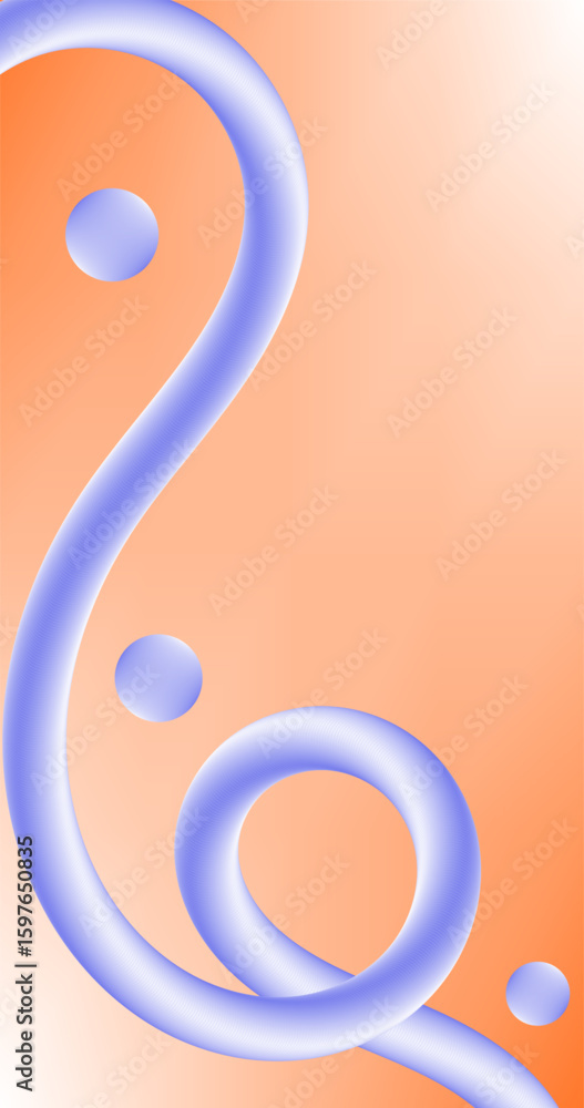 Poster gradient abstract orange background with ribbon and circles blue gradient vertical design