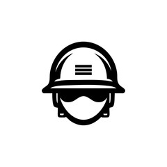 Fototapeta premium Minimalist vector icon of a construction helmet with face shield, symbolizing labor safety, industry standards, and engineering roles. 