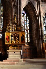 Nuremberg, Germany 10.17.2024: Gothic interior of the St. Lorenz church in old town of Nuremberg