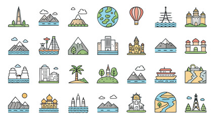 Colored Outline Landscape & Cityscape Badges

