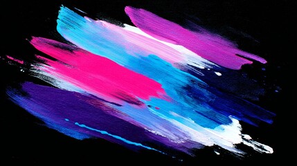 Vibrant neon pink and blue splatters on sleek black background with bold expressive marks