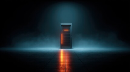 Futuristic server in dark room