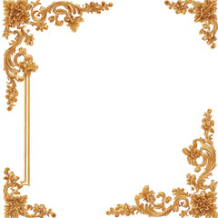 A gold frame with a floral design sits on a white background