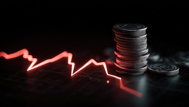 Stack of coins and a dramatic red graph