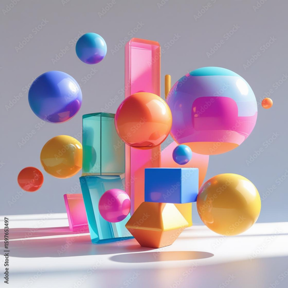 Aufkleber colorful geometric shapes floating in abstract composition isolated on a transparent background