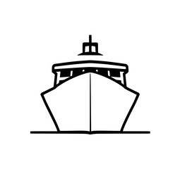 Ship Line Art: A simple black and white vector illustration of a ship's front view, showcasing its bold lines and nautical design.