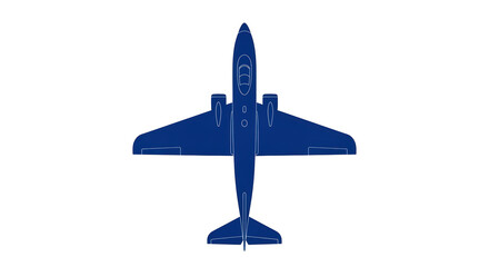 Isolated Top View of a Blue Airplane