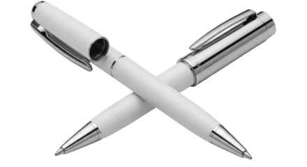Isolated White and Silver Ballpoint Pens Crossed