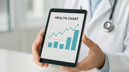 Healthcare risk assessment doctor tablet digital chart graph with healthcare professional holding tablet displaying risk - Powered by Adobe