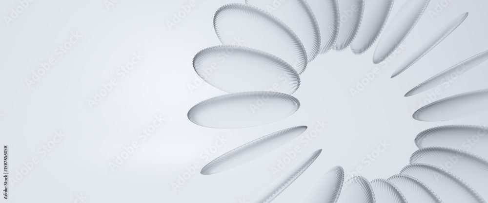 Fototapete Abstract 3d background with round cylinder shapes smooth, Abstract white curving architectural design. Visual element for banner header poster or cover. 3d rendering illustration for graphic design